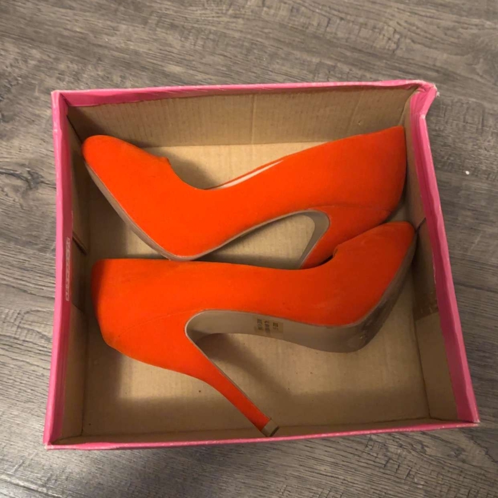 Qupid Orange Suede Stiletto Heels